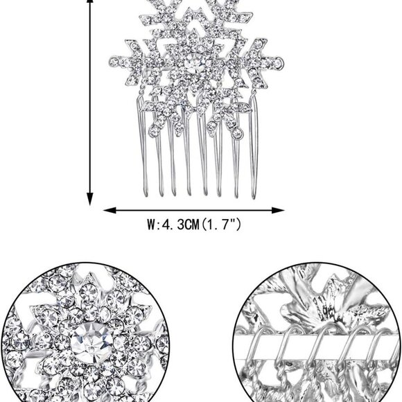 Winter Snowflake Hair Comb Crystal Alloy Bead Side Accessory for Women - Picture 6 of 7